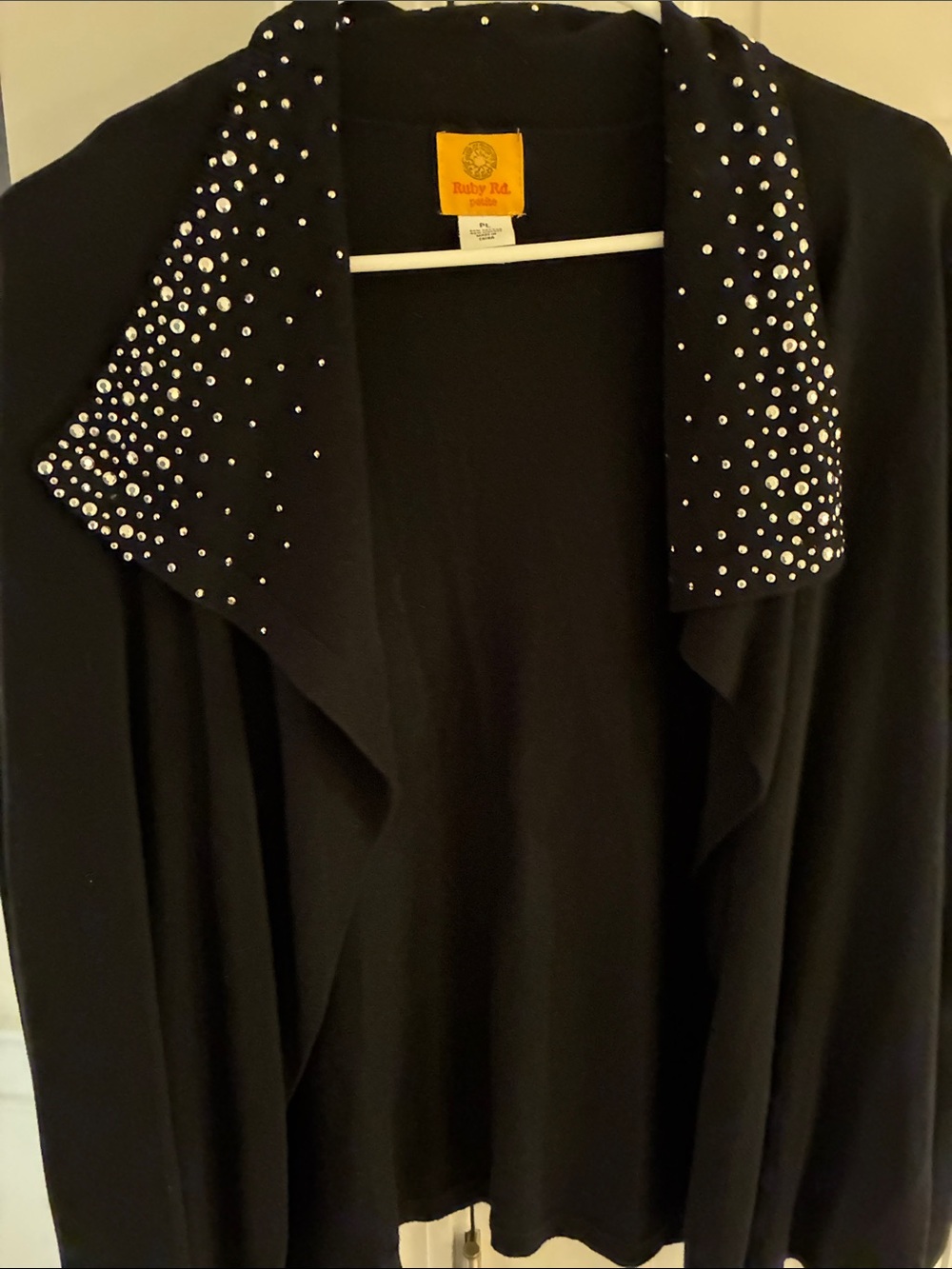 Ruby Rd. Black Draped Open-Front Jacket with Crystal-Studded Collar